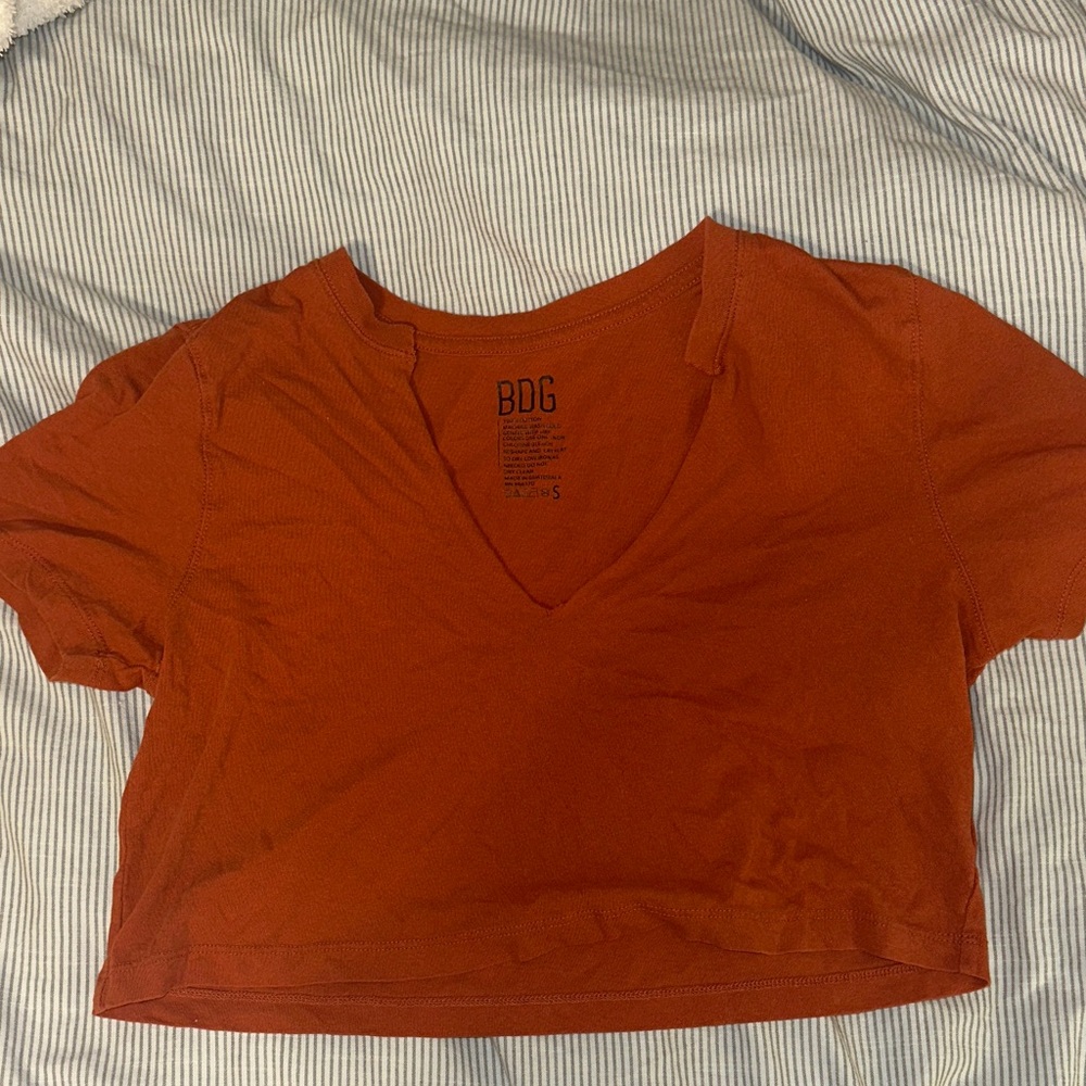 BDG Women's Short Sleeve V-Neck in Rust